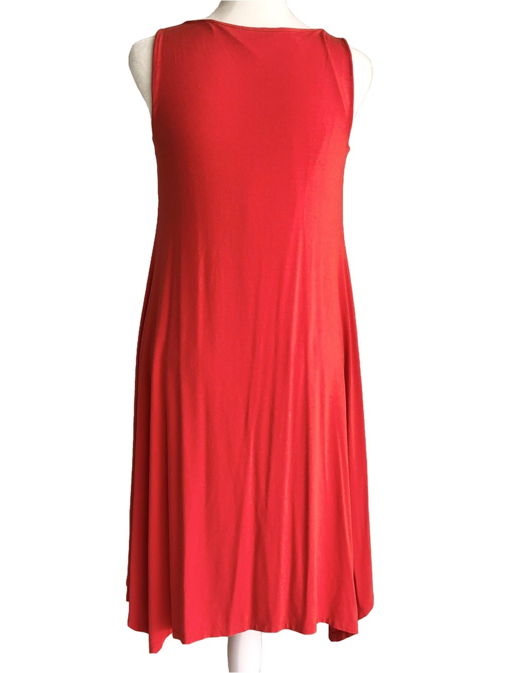 Eileen Fisher Red-Orange Cowl Neck Sleeveless Knee Length Petite Jersey Dress - Picture 2 of 6